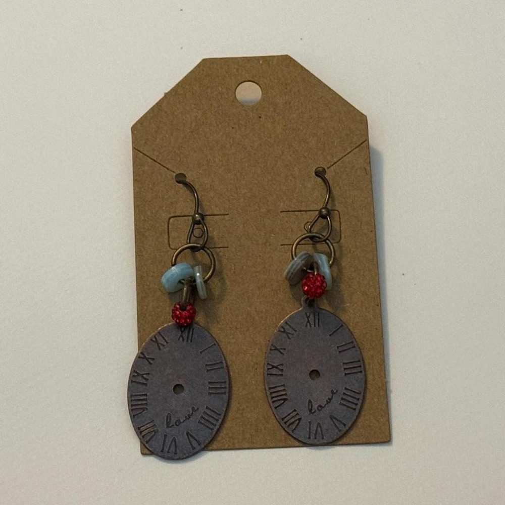New handmade clock love‎ text design pierced earrings